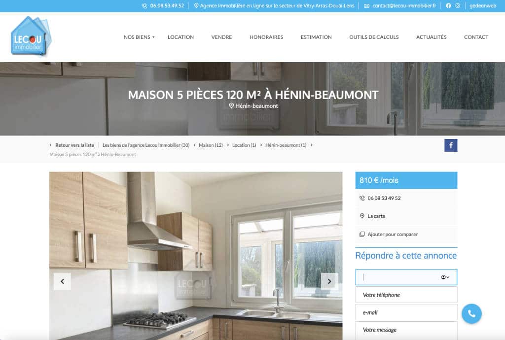 Site internet immobilier agence Lecou réalisé par GEDEONWEB
