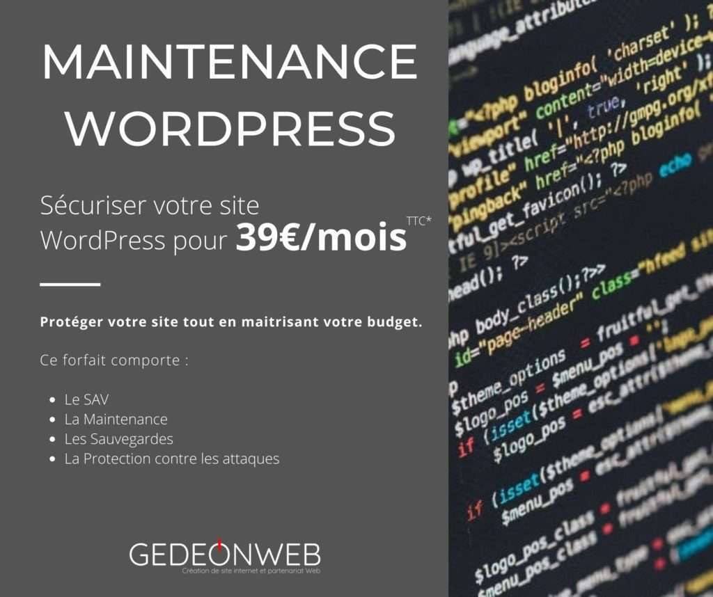 Maintenance de votre site wordpress par GEDEONWEB pour 39€/mois